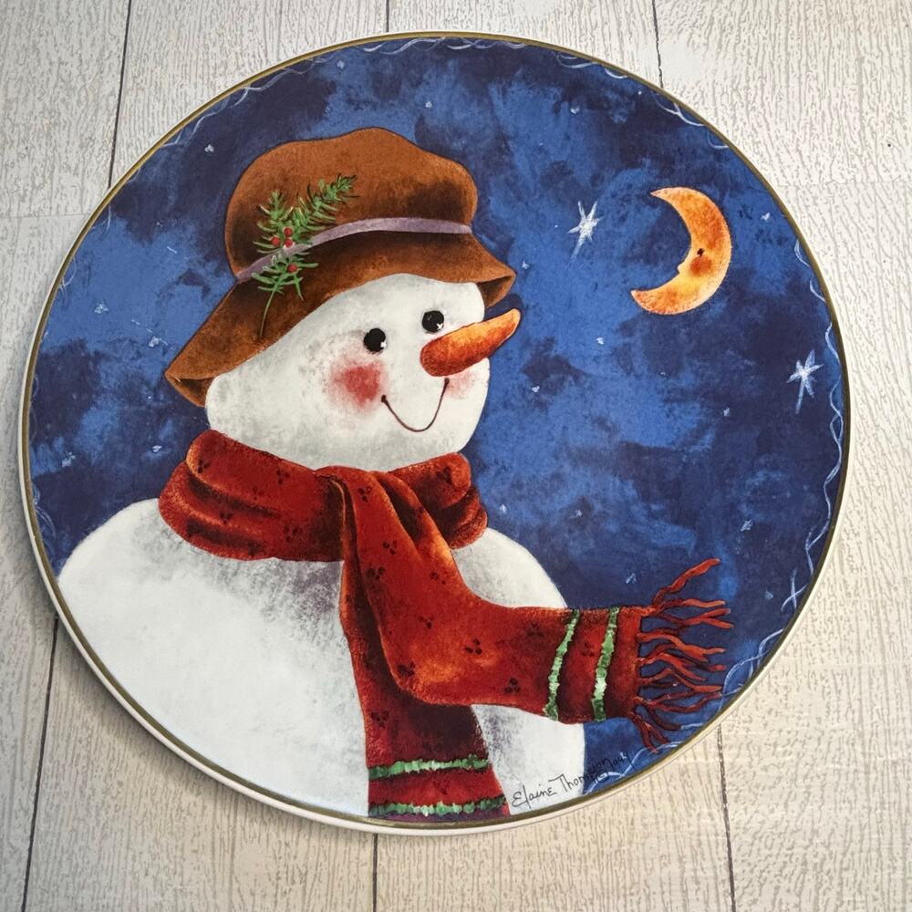 Elaine Thompson 1997 Snowman Serving Platter 12" Vintage